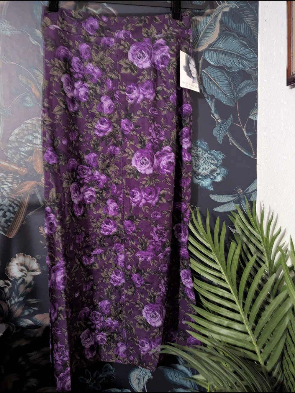 Deadstock Vintage Y2K Jaclyn Smith Purple Rose Floral Maxi Skirt Whimsygoth Sz6